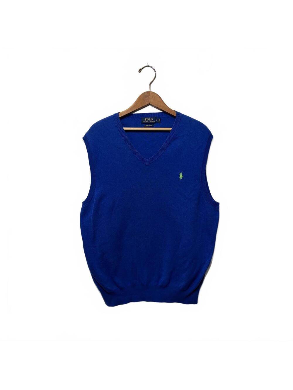Polo Ralph Lauren Blue V Neck Pima Cotton Sweater Vest L